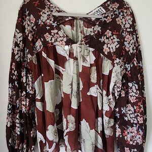 BUCKETLIST Floral Women's Top - Brown and Cream
